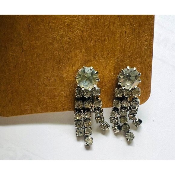 Vintage Rhinestone Clip-On Earrings Dangle & Drop Statement Jewelry - Picture 1 of 5